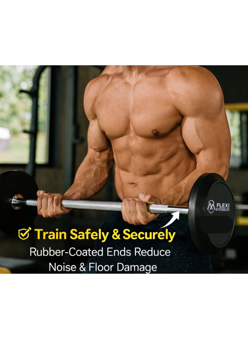 العضلات المرنة بار حديد ثابت 15 كجم من Flexi Muscles مع أوزان مطلية بالمطاط – قضيب وزن مستقيم جاهز للاستخدام للتمارين في المنزل والجيم - Image 5